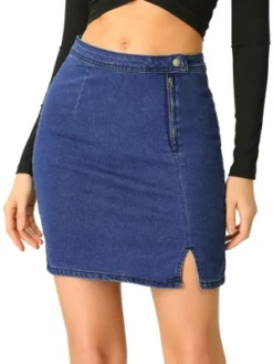 Allegra K Women's Vintage Slim Fit Summer High Waist Zipper Front A-Line Mini Denim Skirt -Cheap Clad Fine Store GUEST df39788d d1fb 4673 9e45 8abdc912e229