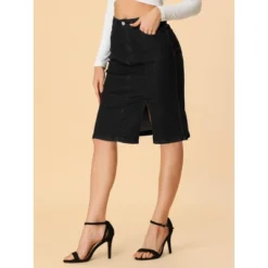 Allegra K Women's Casual Denim Skirt Slit High Waisted Knee Length Jean Skirts -Cheap Clad Fine Store GUEST e434b6eb e2a7 4e12 a881 c9e64ccb2825