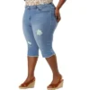 Agnes Orinda Women's Plus Size Capri Ripped Slash Pocket Raw Hem Denim Jeans -Cheap Clad Fine Store GUEST e8525458 14c4 42c2 8113 cb0105e3ea4a