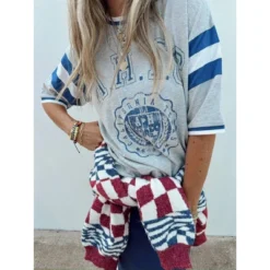 Women's Ascot + Hart Varsity Elbow Sleeve Graphic T-Shirt - Gray -Cheap Clad Fine Store GUEST e9e45845 07fc 4651 982e 5537d1f2c5d5