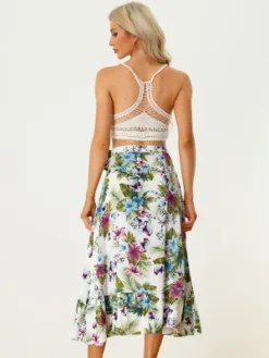 Allegra K Women's Tropical Floral Print Ruffle Self Tie Knot Split Beach Wrap Midi Skirt -Cheap Clad Fine Store GUEST ebbac391 32eb 4983 bc0e 102324d6fcaa