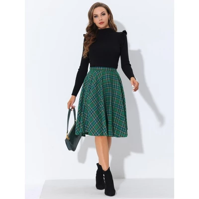 Allegra K Women's Plaid Tartan Skirt High Elastic Waist A-Line Vintage Flare Skirt 4 Allegra K Women's Plaid Tartan Skirt High Elastic Waist A-Line Vintage Flare Skirt - Image 2