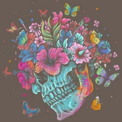 Women's Design By Humans Floral Butterfly Skull Funny Halloween Costume Hippie Flower By JeilJersey Racerback Tank Top