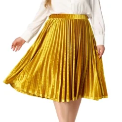Agnes Orinda Women's Plus Size Velvet Pleated Elastic Waist Party Metallic Pleated Swing Midi A Line Skirts -Cheap Clad Fine Store GUEST f2fd585e 113d 42cc b55b 8de75c658976