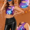 Allegra K Women's Metallic Crop Shiny Sleeveless Cut Out Party Clubwear Holographic Tank Tops -Cheap Clad Fine Store GUEST f6792dad 2b43 4bae 997e 7458ff161d28
