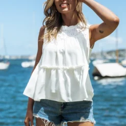 Women's Eyelet Ruffled Tank Top - Cupshe -Cheap Clad Fine Store GUEST f6865100 91ea 4c69 b385 3b551ea19d39