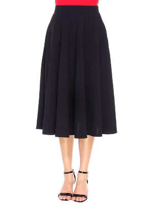 Women's Flared Midi Skirt With Pockets - White Mark 3 Women's Flared Midi Skirt With Pockets - White Mark