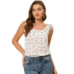 Allegra K Women's Sleeveless Casual Bow Tie Decor Strap Chiffon Floral Tank Tops -Cheap Clad Fine Store GUEST fbc06844 7f3e 4b9d 8008 32477135cdac