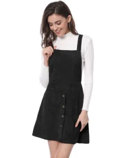 Allegra K Women's Corduroy Button Front A-Line Bib Overall Pinafore Skirts -Cheap Clad Fine Store GUEST fcf62545 6d43 4643 a16c afb09f201e85