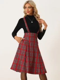 Allegra K Women's Plaid Midi Tartan Pinafore Skirt -Cheap Clad Fine Store GUEST ffe5958a 00a8 4c66 beda 3e02bf513789